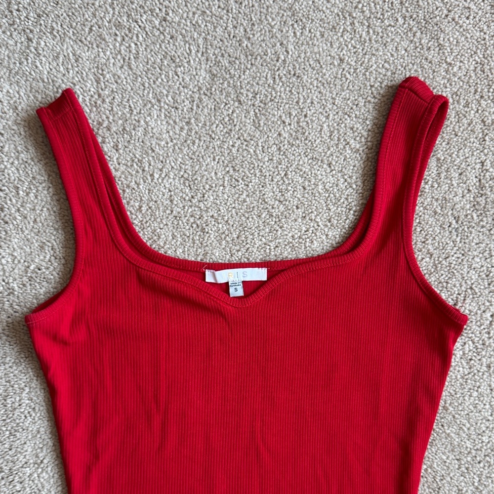 Red Ribbed Tank Midi Dress - Picture 2 of 4